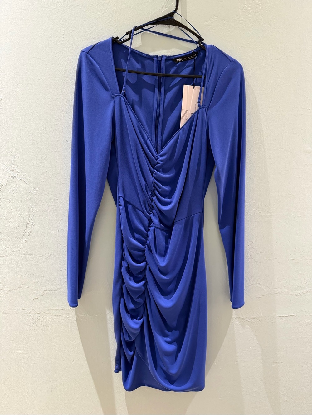 Zara Cobalt Blue Ruched Long-Sleeve Dress